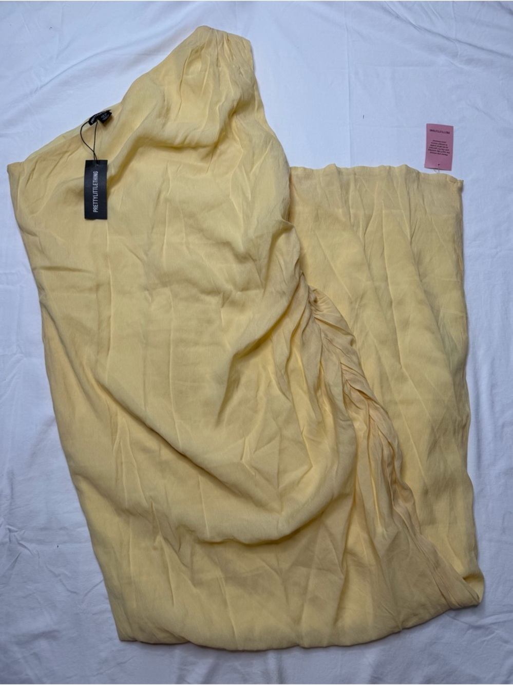 LEMON TEXTURED ONE SHOULDER RUCHED MAXI DRESS NWT - Picture 3 of 6
